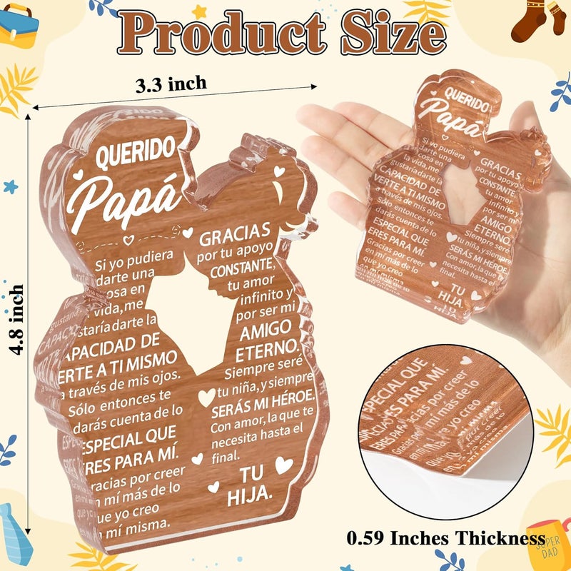 Yopyame Gift for Dad from Daughter - Spanish Papá Heartwarming Keepsake Father Daughter Embracing Acrylic Plaque Sign Best Dad Ever Gift Regalos Para Papá Office Desk Decor Father’s Day Christmas Gift - Image 2